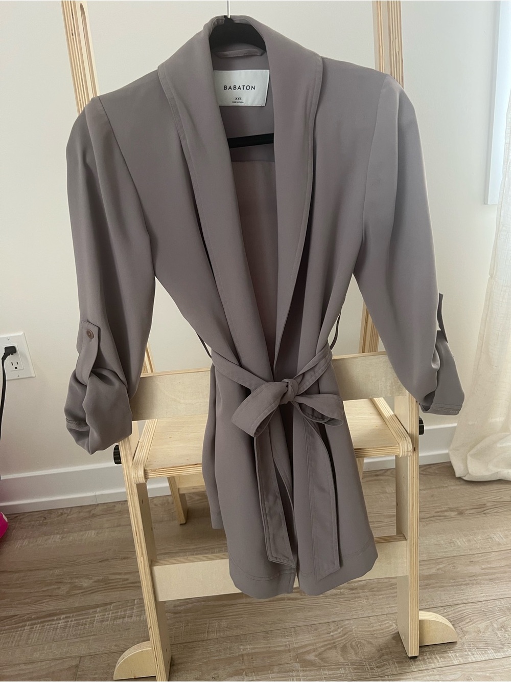 Babaton Taupe Shawl-Collar Robe Jacket with Self-Tie Belt